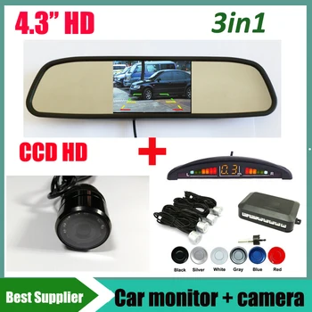 

3in1 parking 4 sensor + CCD HD Universal car rear view parking reverse camera for all car + car monitor