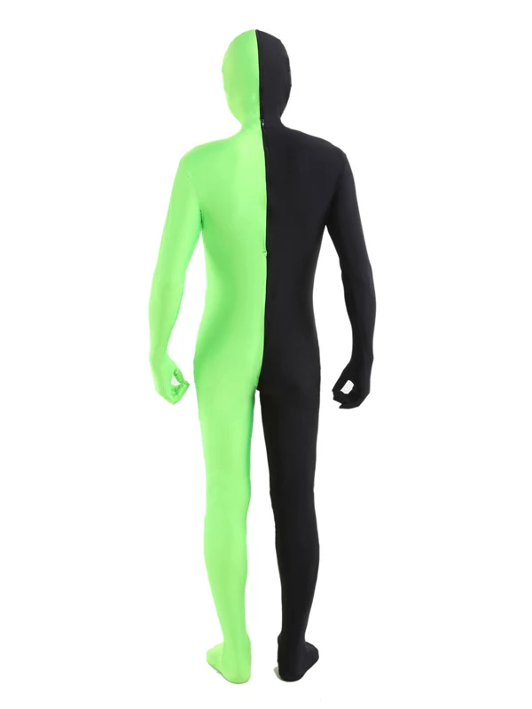 Split Green And Black Zentai Spandex Lycra Bodysuit