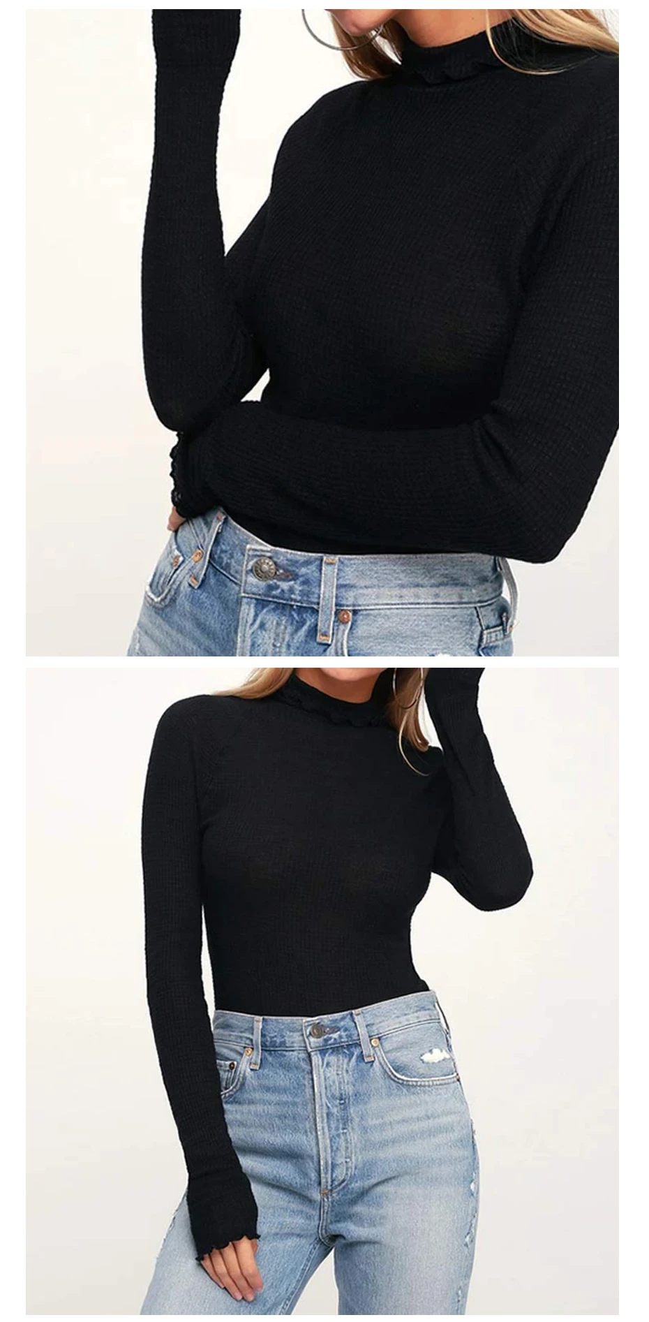 Gaovot turtleneck knitted sweater female ruffle long sleeve Korean sweaters fashion 2018 women winter Ladies pullover jumper (2)