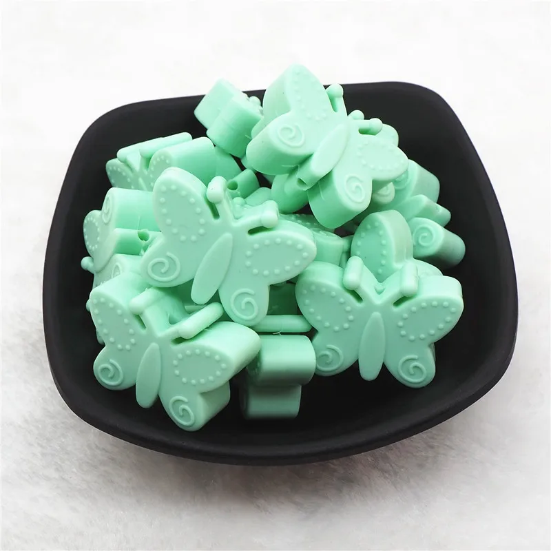 Mint Chenkai 50 шт. без БФА, силиконовый Бабочка игрушка бусины DIY детские животные Прорезыватель для зубов Монтессори сенсорные украшения для изготовления ювелирных изделий игрушечный бисер - Цвет: Mint