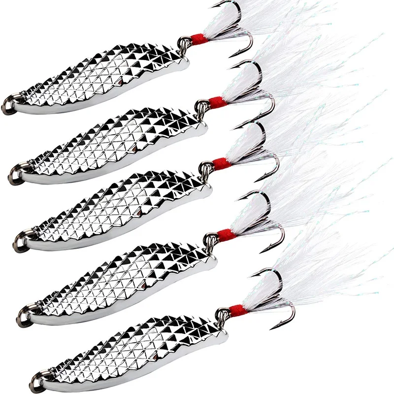 Spoons Hard Fishing Lures Treble Hooks Salmon Bass Metal Wobbler Crankbait Fishing Lure Baits Bass Walley Trout Tackle (8)