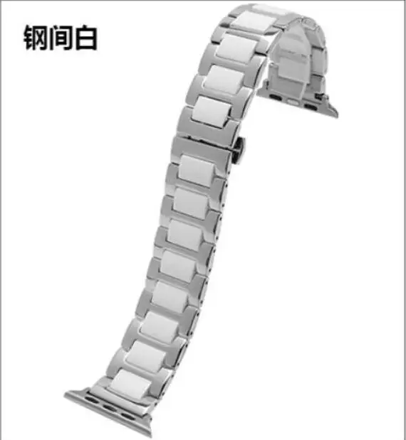 Ceramic mix stainless butterfly bukle Wristband for Apple Watch Band 38mm 40mm Bracelet for iwatch band 42mm 44mm Series 5 4 3 2 1 - Цвет ремешка: silver white