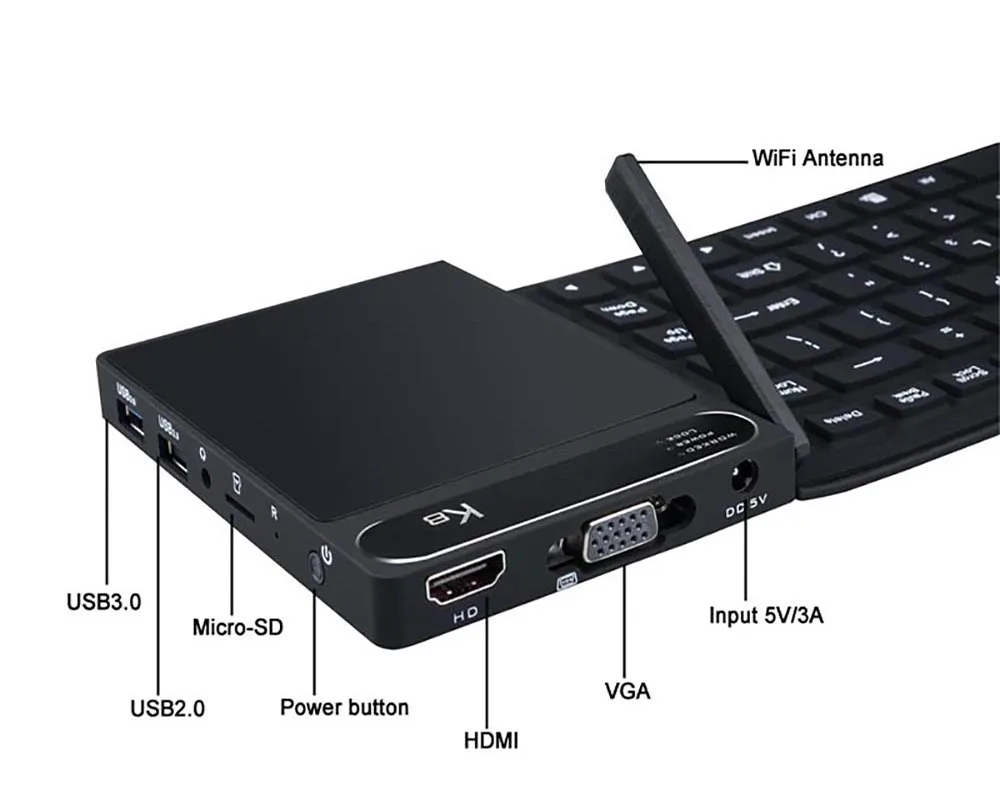 K8 Mini PC 4GB+64GB Win10 Cherry trail Z8300/Z8350 Keyboard PC WIFI 2.4/5.8G Bluetooth4.0 soft 87Key Keyboard Smart Media Player