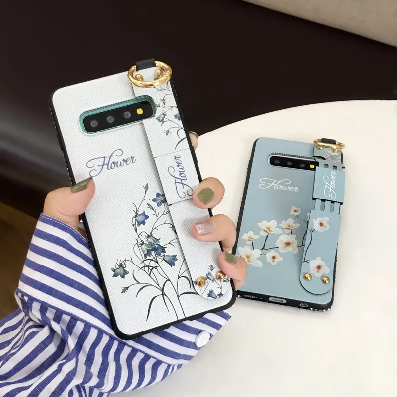 

Wrist Strap Soft Case For Samsung Galaxy Note 10 Vintage Flower Pattern Holder Cover For Samsung Galaxy Note 10 Pro With Lanyard