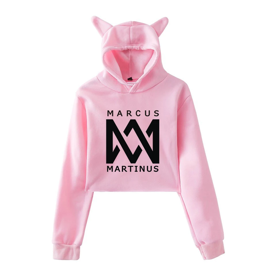 

Marcus & Martinus Cat Ear Hoodies Sweatshirt Cute Kpop Harajuku Hip Hop Geometric Pattern Casual Women Autumn Soft Sweatshirt