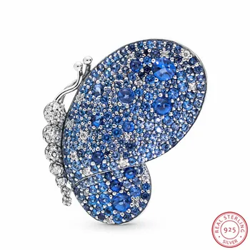 

Silver 925 Dazzling Blue Butterfly Brooch or Pendant for Women Jewelry Decorated Mixed Stones Spring Collection FLN092