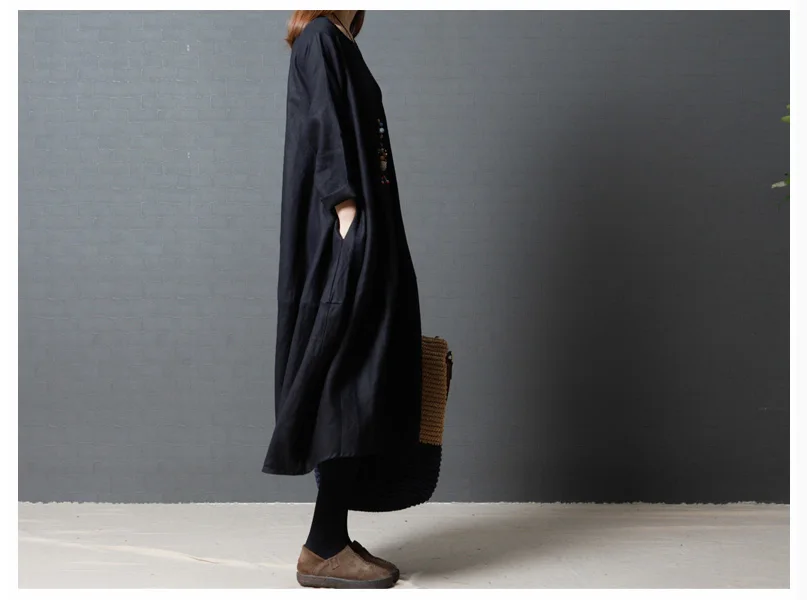 5007 Cotton Linen Dress Fabric Women Autumn Dress 2018 Plus Size Long Sleeve Oversize Casual Black Maternity Linen Dress Maxi Vintage 11