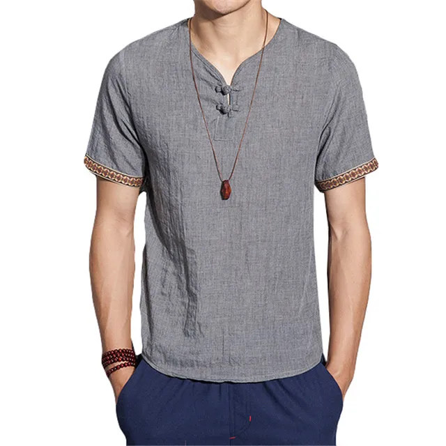 Aliexpress.com : Buy 5XL Mens Short Sleeve Linen Shirt Solid Curl Hem ...