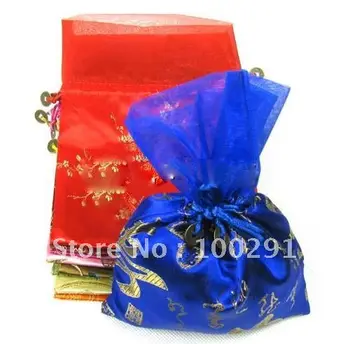 

MS553 Free ship 200pc/lot blue chiffon Silk Brocade Pouches bags silk Organza bag gift bag wedding pouch mixed color acceptable