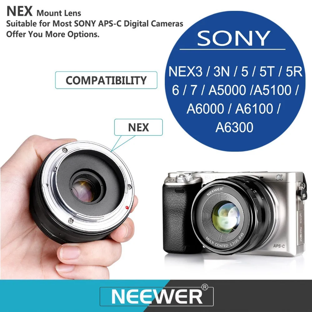 Фиксированный объектив Neewer 35 мм f/1,7 с ручным фокусом для цифровых камер SONY E-Mount, таких как A7III A9 NEX 3 3N 5 NEX 5T NEX 5R NEX 6