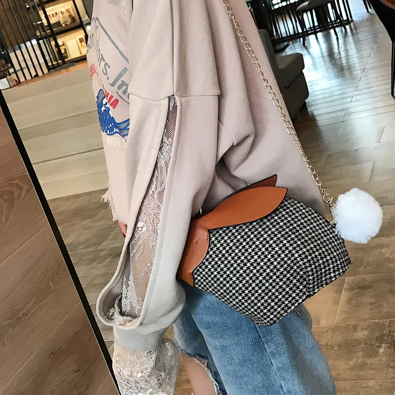 لطيف شكل أرنب حقائب كتف المرأة بو الجلود المرأة Crossbody البسيطة رسول سلسلة مخلب حمل رفرف حقيبة