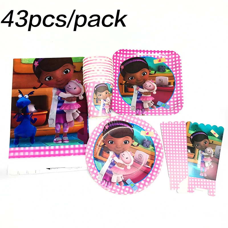 

43pcs Doc McStuffins disposable tableware Doc McStuffins birthday party decorations Doc McStuffins plates cups tablecloths