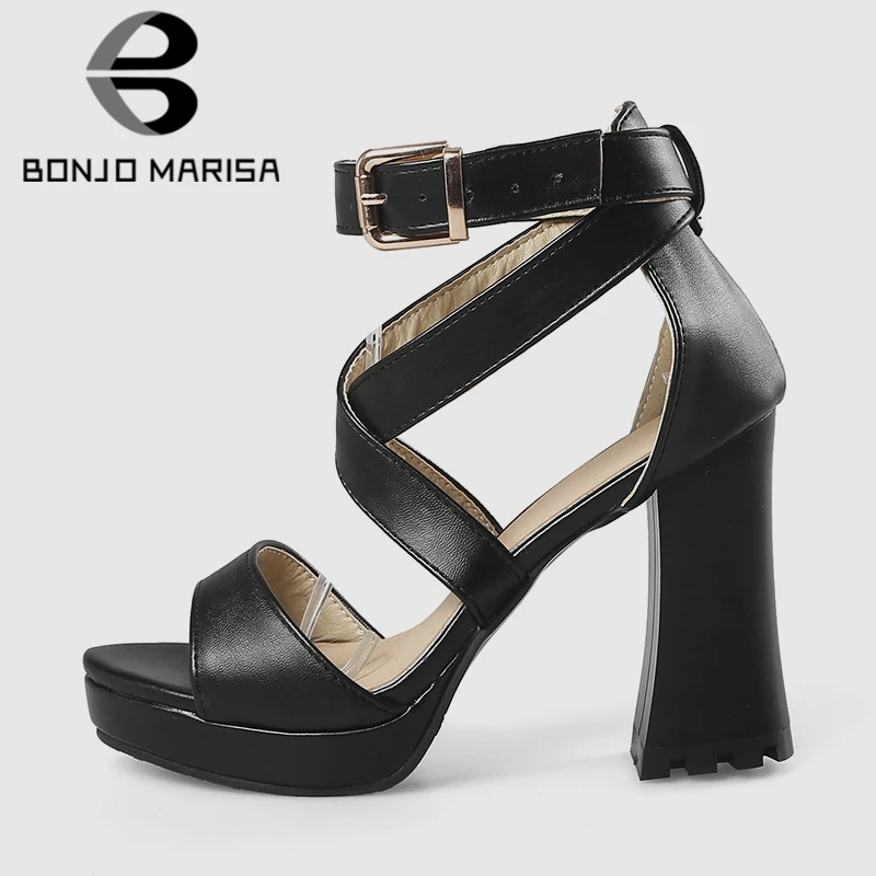 BONJOMARISA New Women Black Evening Sandals 2019 Summer Ladies High