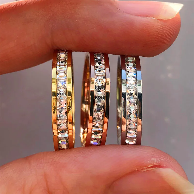 Милое женское кольцо с кристаллами и цирконием, винтажное обручальное кольцо из нержавеющей стали, обручальные кольца для женщин из серебра и золота