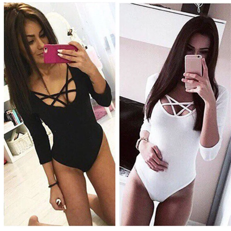 Takerlama Hot Sexy Women 3/4 Sleeve Bodysuit Bodycon Lady Leotard Body Tops Jumpsuit T-shirt Clubwear V Neck Hollow out Bodysuit Takerlama Hot Sexy Women 3/4 Sleeve Bodysuit Bodycon Lady Leotard Body Tops Jumpsuit T-shirt Clubwear V Neck Hollow out Bodysuit