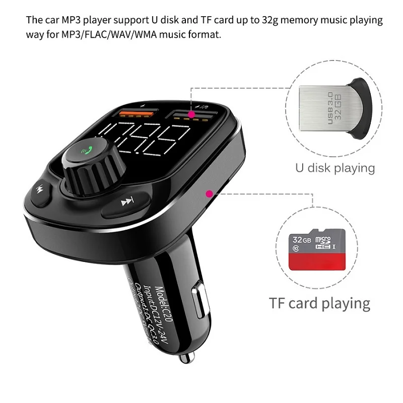 Konrisa Автомобильный Bluetooth музыкальный плеер fm-передатчик модулятор адаптер QC3.0 быстрое зарядное устройство двойной USB порт Поддержка TF карта u-диск