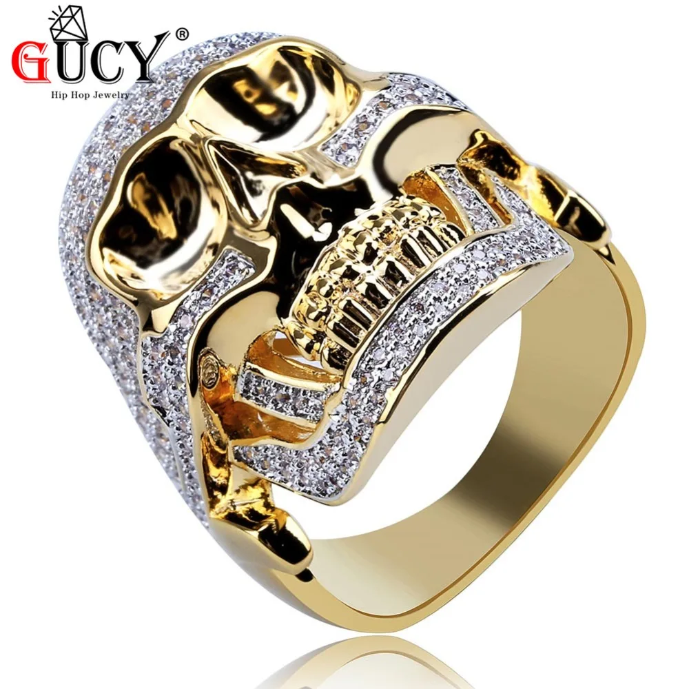 GUCY в стиле хип хоп со скелетом Bling кольцо из белого золота Цвет Bi Позолоченные все