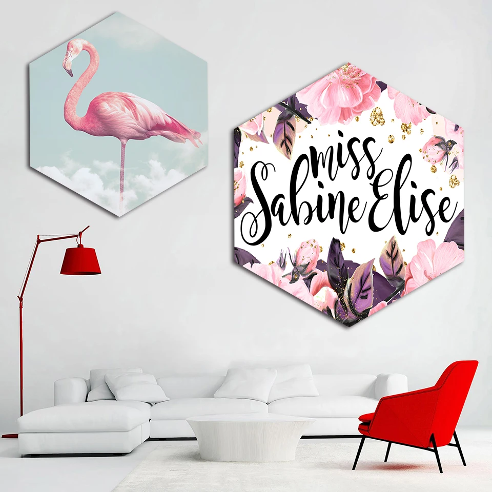 

Minimalism Art Prints Pink Flamingo Poster Nordic Wall Hexagon Pictures Living Room Canvas Rose Flowers Leaf Painting Home Decor