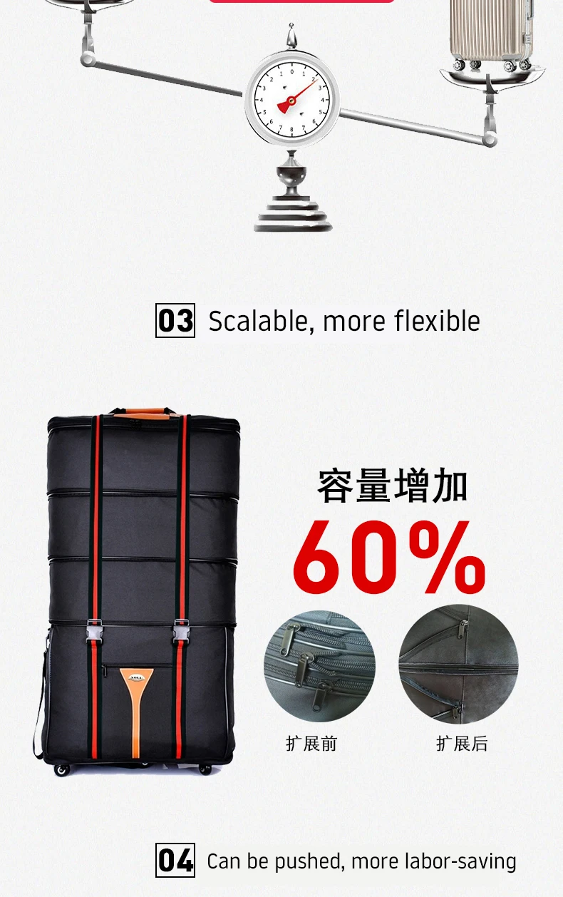 Handling Large capacity folding trolley bag Oxford waterproof move house rolling luggage carry on travel bag 32/36 inch