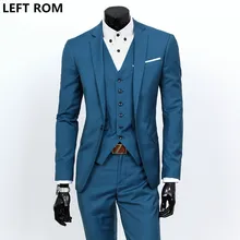 LEFT ROM (Jackets+vest+pants) 3 Pieces Men Suit Slim Fit Wedding Business Wear Formal Men Suit Black Elegant Costume S-XXXL