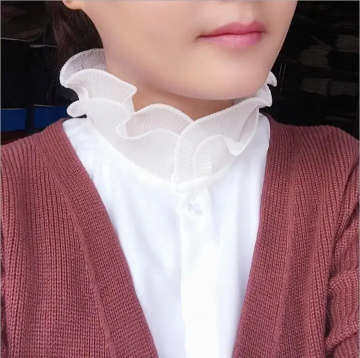 

Hollow Out Lace Cotton Retro Lady Fake Half Shirt Blouse Detachable Tie Fake Shirt Stand Collar For Women Ruffles Collar