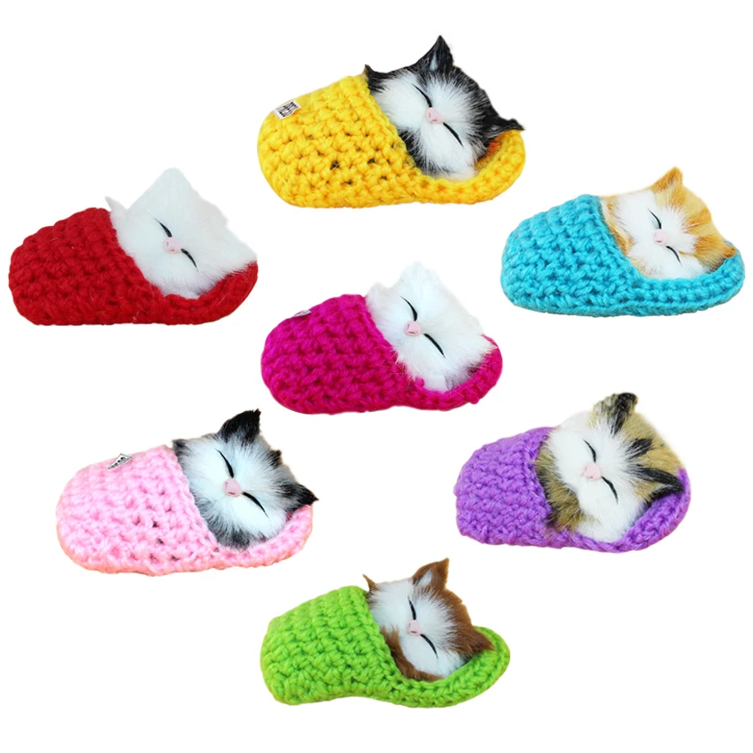 

1pc Mini cute Simulation Sounding Shoe Kittens Cats Plush Toy Sleeping Cats Toy Kids Appease Doll Birthday Gift Doll