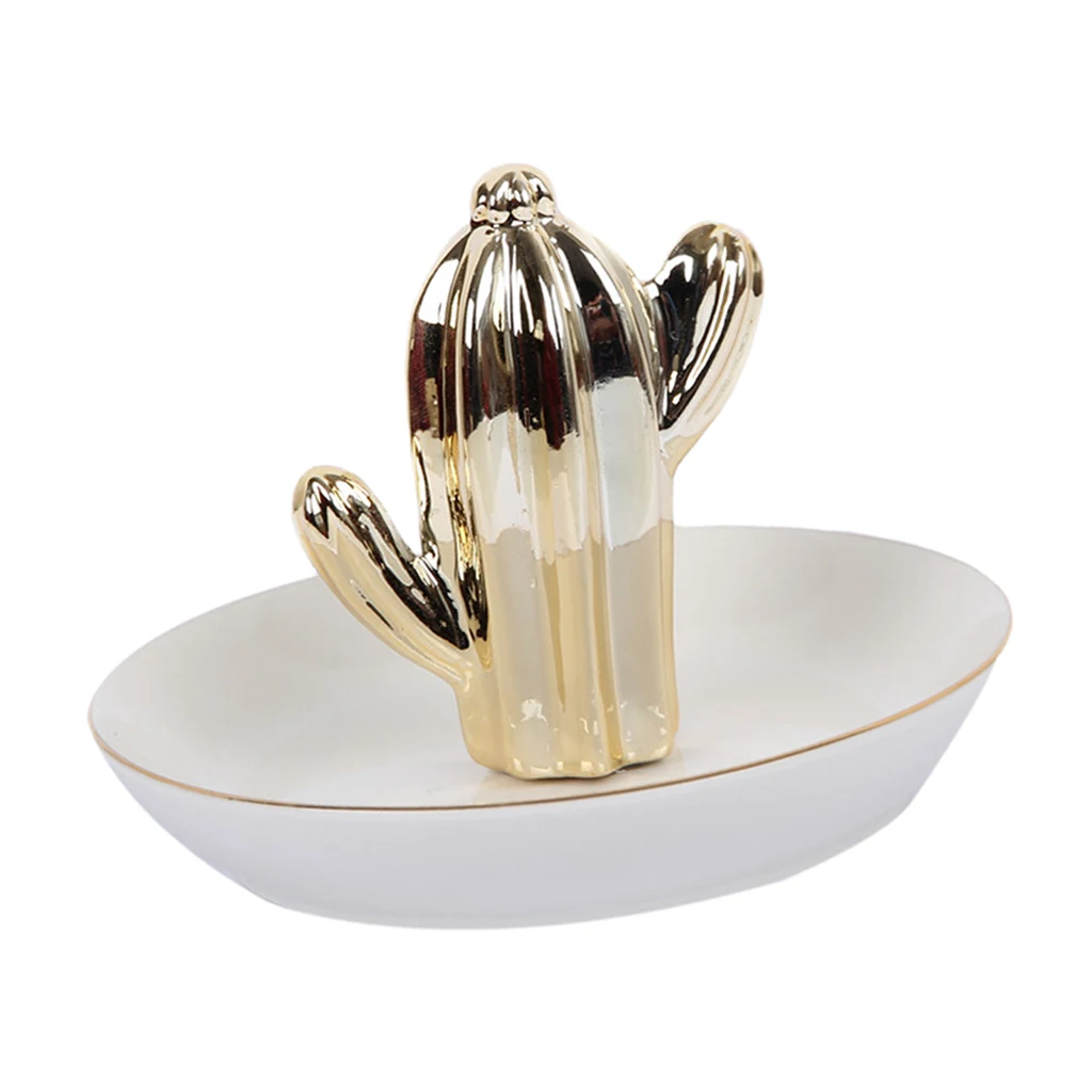Ceramic Tray Cactus Stand Jewelry Holder for Earring Ring Necklace Cactus Display Room Decorations