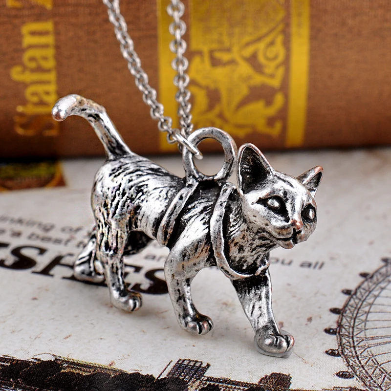 Fashion Antique Silver Cat Necklace & Pendants Cat Necklace El gato