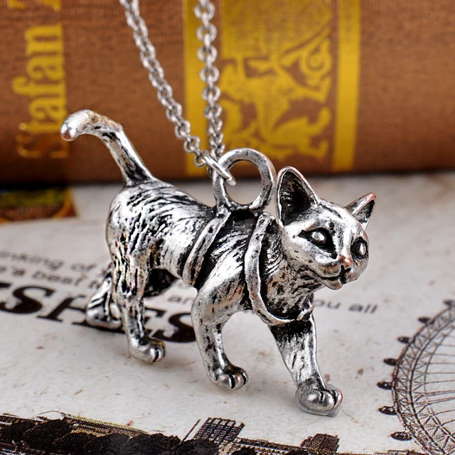 Fashion Antique Silver Cat Necklace & Pendants Cat Necklace El gato