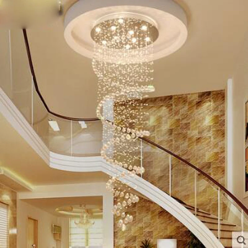 Длинная хрустальная люстра для лестницы гостиной кухни с круглым кристаллом