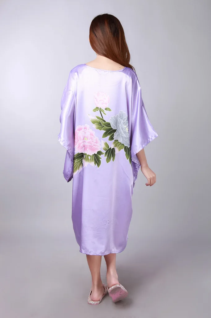 Лидер продаж, фиолетовый, летняя китайская женская ночная рубашка, шелк, искусственный шелк, банный халат, платье, кимоно, платье, Цветочная