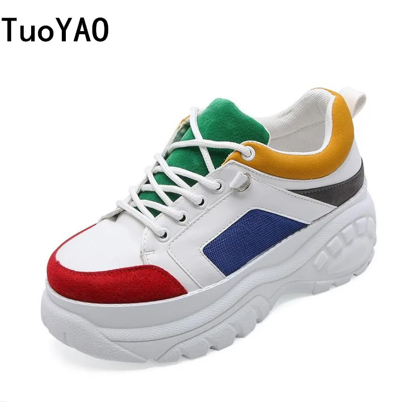 

2019 Fashion Women Sneakers PU Casual Platform Trainers Wedge Shoes Flats Heels Autumn Breathable Woman Height Increasing Shoes