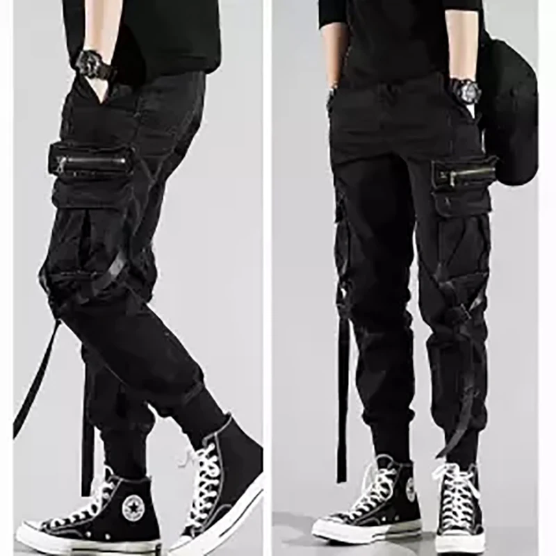 

2019 Hip Hop Joggers Men Black Harem Pants Multi-pocket Ribbons Man Sweatpants Streetwear Casual Mens Pants M-3XL