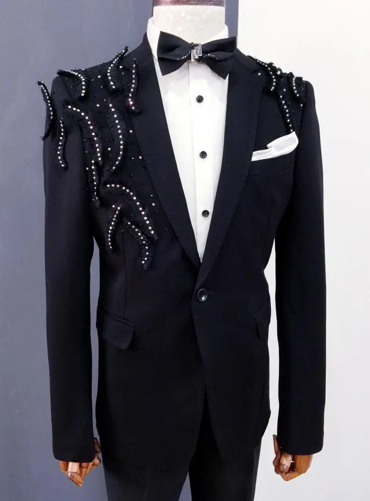 Black clothes men suits designs masculino homme terno stage costumes