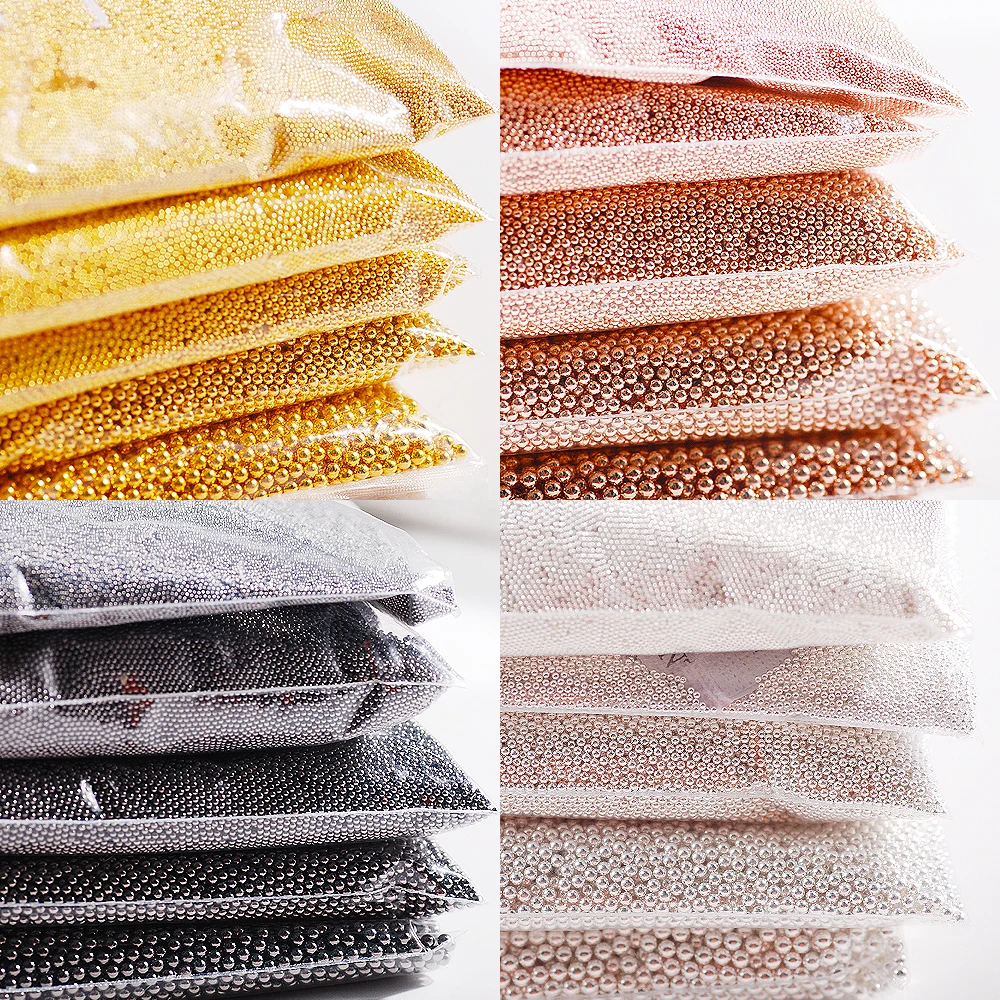 Kaufen 1 kg Großhandel Micro Perle Rose Gold Schwarz Silber Metall Caviar Perlen 3d Nail art Dekoration DIY Nägel schmuck Accessoires
