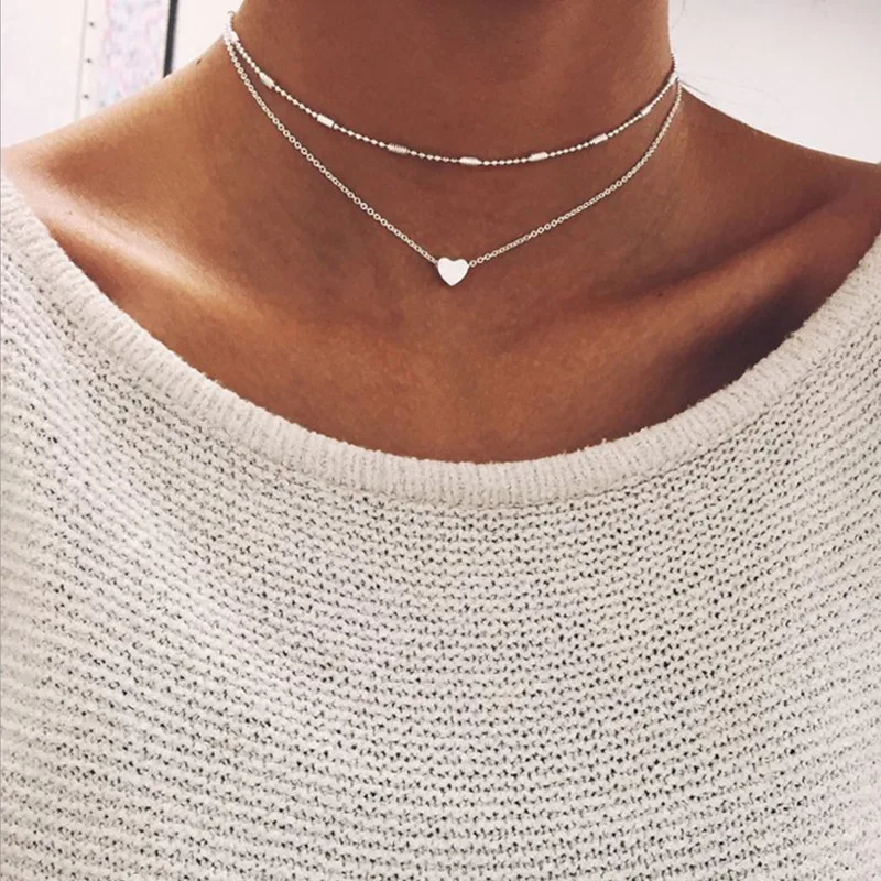 

2019 New Fashion Punk Necklace Simple Tide Street Shot Copper Peach Heart Multi-layer Clavicle Necklace Lady Wholesale Sales