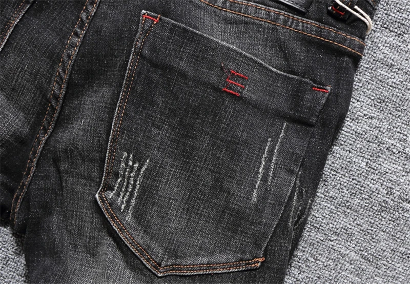 2018 High Quality Cotton Brand Black Jeans Men Denim Pants England Style Red Point Design Men 3