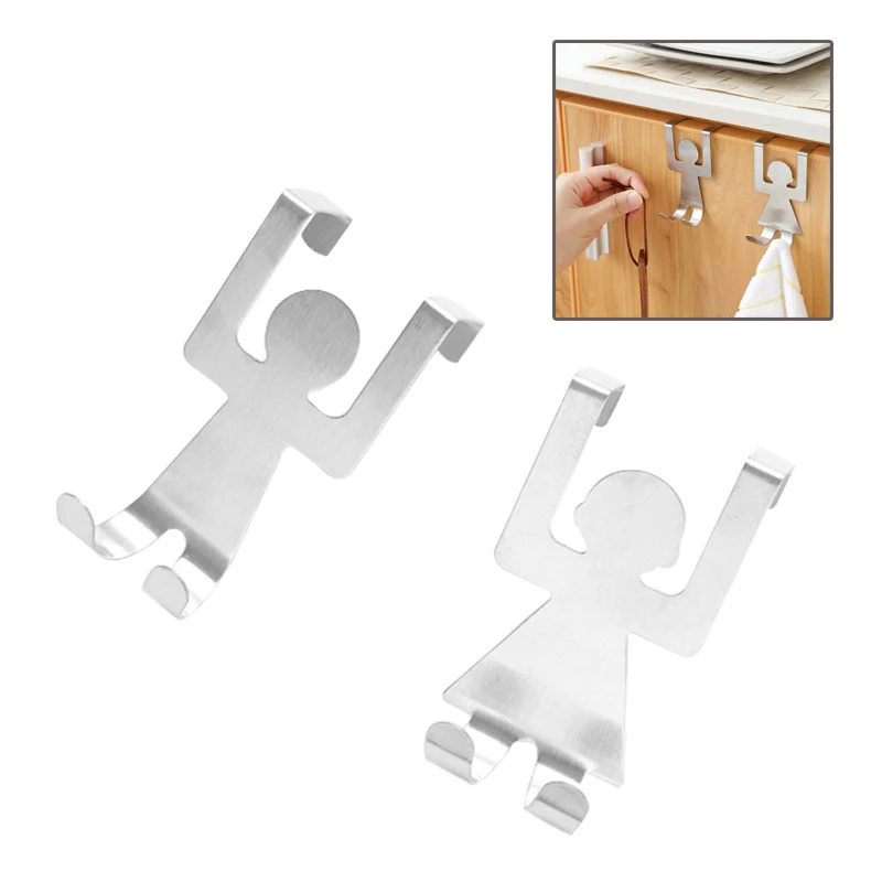 

Urijk 2Pcs Kitchen Stainless Steel Cartoon Humanoid Lovers Shaped Door Back Hook Storage Hanging Holder Rack Accessories
