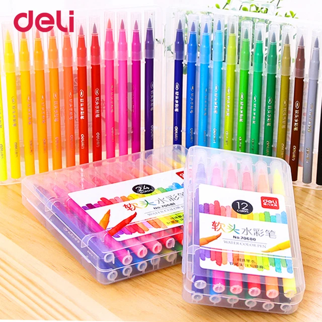 Deli quality 12/24/36/48 colors soft head marker pen set for school kid