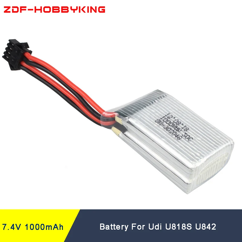 Rc Lipo батарея 7 4 В 1000 мАч 20C 2S Li Po SM вилка для Udi U818S U842 RC вертолет Квадрокоптер|sm plug|lipo