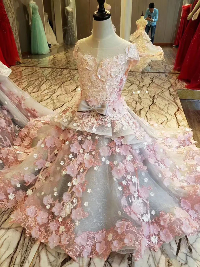 Modabelle/розовое платье с цветочным узором для девочек Abito Comunione бальное платье органза, Пышное Платье с объемными цветами для девочек Vestidos повязка на голову с бантом