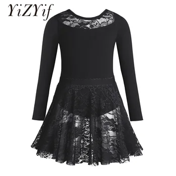 

YiZYiF Girls Ballet Tutu Dress Gymnastic Leotards Cotton Long Sleeves Ballet Leotards with Lace Skirt Toddler Dancing Outfit