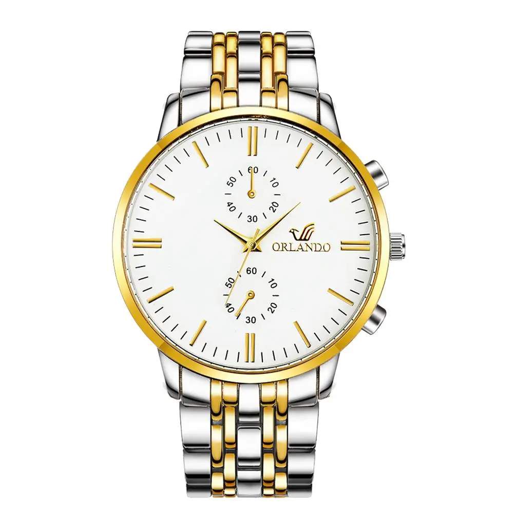 

Bluelans Business Men Dual Color Sub-dials Decor Analog Alloy Band Quartz Wrist Watch