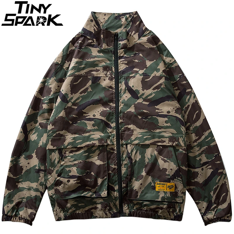 2019 Men Hip Hop Jacket Streetwear Camouflage Jacket Windbreaker Harajuku Retro Tactical Military Camo Track Jackets Coat Zipper