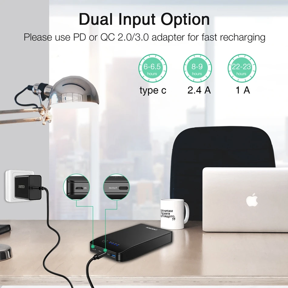 CHOETECH 20000mAh banco de energía para huawei Xiaomi QC3.0 USB 18W cargador de carga portátil para
