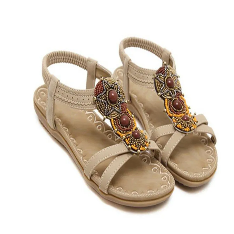 Женские босоножки с бусинами на плоской подошве|thongs shoes|beach shoessandals beads |