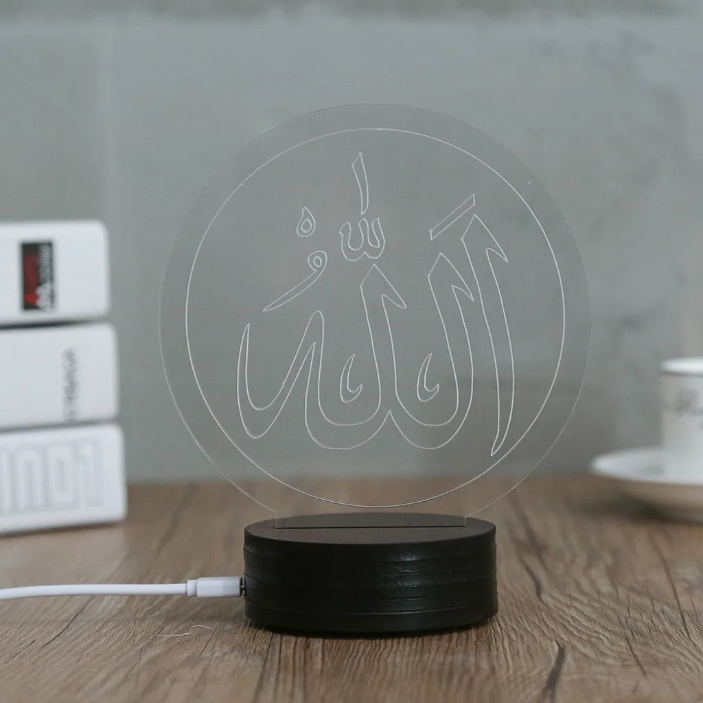 Аллах Стиль мусульманский Рамадан 3D Ночной светильник Настольная лампа светильник USB Спальня ребенка 0,5 Вт 85 мм в диаметре 3D ночной Светильник