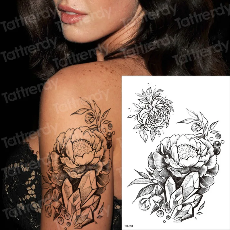 

New Waterproof Temporary Tattoo sticker old school rose pattern tattoo Water Transfer tattoo black sketch flower tattoos fashion