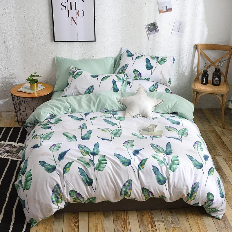 

Tropical Rainforest Banana Leaf Design Washed Cotton Bedding Set For Nordic Simple duvet Cover Pillowcase Home Bedroom Living