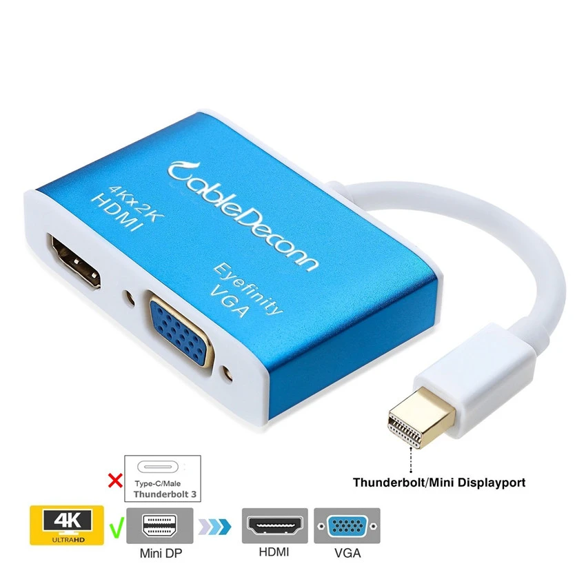 Thunderbolt 2 Mini Displayport To Hdmi 4k Vga Adapter Thunderbolt Dock 2 In 1 Cable For Mac Macbook Pro Air Surface Pro Aliexpress